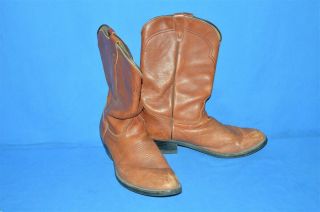 Vintage 80s Golden Retriever Brown Leather Cowboy Boots Worn In 12 D