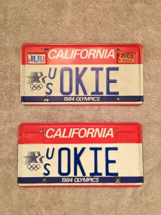 Vintage California 1984 Olympics Vanity License Plate Matched Pair