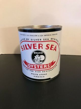 Vintage Silver Sea Oysters Tin Can White Stone Virginia