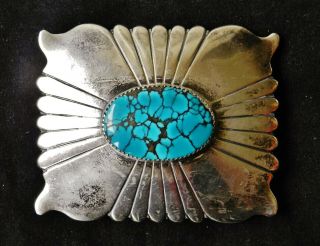 Vintage Aj Blackgoat Navajo Sterling Silver Number 8 Turquoise Belt Buckle