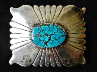 Vintage AJ BLACKGOAT Navajo Sterling Silver Number 8 Turquoise Belt Buckle 7