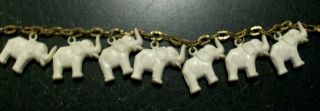 Vintage Jewelry 7 White Plastic Celluloid Elephants On Chain Bracelet 7 "
