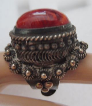 Taxco Hvy.  Sterling Ring Open Top W,  Peterfied Wood Stone S9