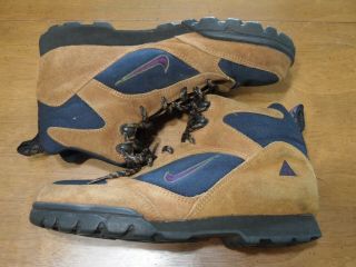 Vintage Nike ACG Trail Hiking Boots Shoes Brown Suede Purple Swish 950406 Size 9 2