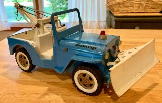 Vintage Tonka Jeep Wrecker Tow Truck Pressed Steel Toy Blue