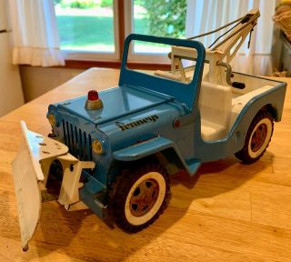 Vintage Tonka Jeep Wrecker Tow Truck Pressed Steel Toy Blue 3