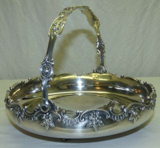 Antique Victorian Meriden Silver Plate Bride Fruit Basket Floral Swinging Handle