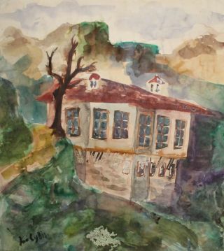 Vintage Polish Post Impressionist Watercolor Painting Landscape Signed Jan Cybis