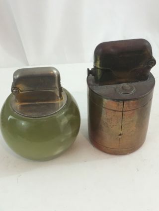 2 Vintage Single Claw Thorens Table Lighters - Copper & Marble Base