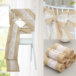 80pcs Hessian Chair Sash Natural Burlap Jute Lace Rustic Vintage Wedding