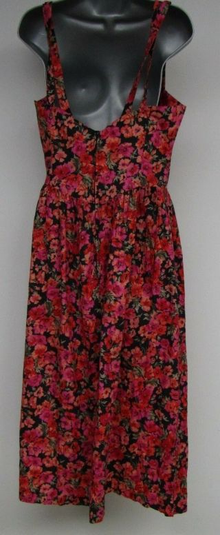 Vintage Laura Ashley Red Floral Rose Poppy Print Long Cotton Dress Size 12 14 3