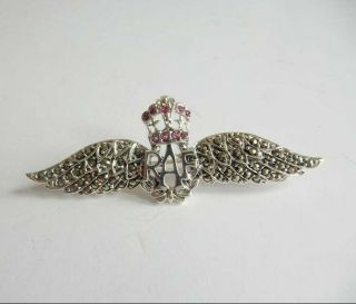 Raf Sweetheart Brooch Ruby Solid Silver Marcasite