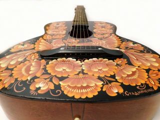 Vintage Russian acoustic 7 string guitar hand painted signed artist 1980s USSR 6