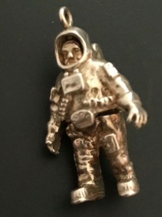Rare Vintage Nuvo Sterling Silver Charm Moving Spaceman Astronaut