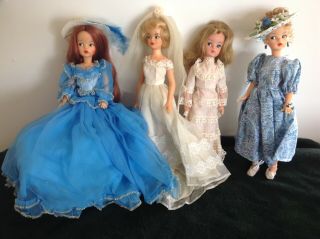 Vintage 1960s 3 X Ideal Tammy Dolls & 1 Sindy Doll,  All With Dresses,