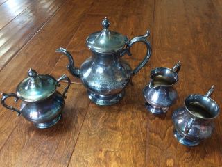 Vintage Benedict Quadruple Silver Plate Tea Pot Cream & Sugar Bowls 285 Hallmark