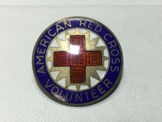 American Red Cross Volunteer Sterling Silver Enameled Pin Vintage