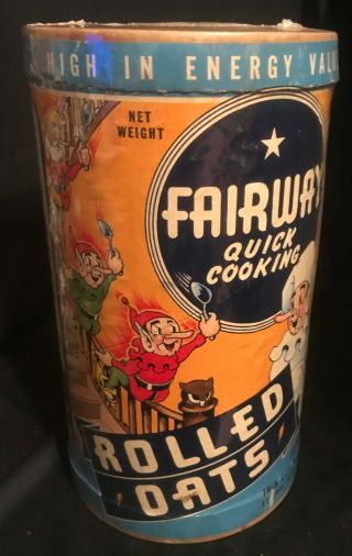 Vintage Fairway Brand Rolled Oats Container 3lb Box Graphics Elves