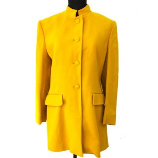 Authentic Hermes Vintage Logos Long Sleeve Coat Mustard 100 Wool 42 Nr10753e