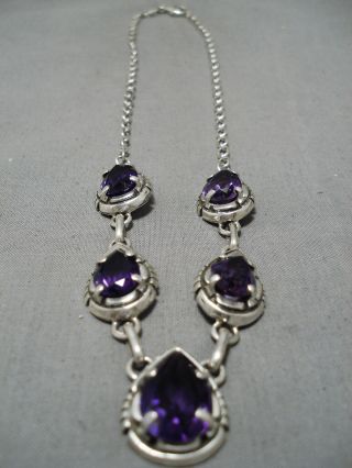 Important Vintage Navajo Rusell Sam Sterling Silver Amethyst Necklace