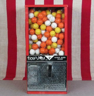 Vintage Toy N Joy Gumball Machine 1 Cent Vending Candy Coin - Op Baseball Gumballs
