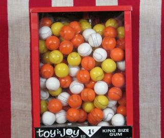 Vintage Toy n Joy Gumball Machine 1 Cent Vending Candy Coin - Op Baseball Gumballs 2