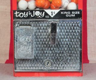 Vintage Toy n Joy Gumball Machine 1 Cent Vending Candy Coin - Op Baseball Gumballs 3