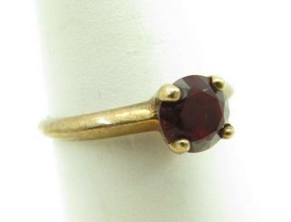 10k Yellow Gold Ringmaster 1ct Deep Red Garnet Promise/solitaire Ring Vtg 6.  5