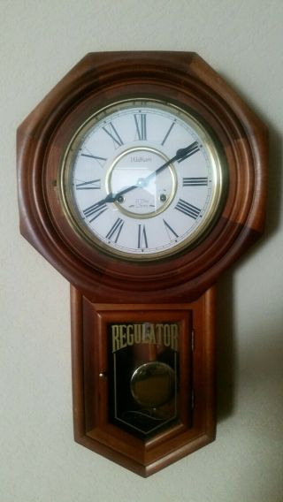 Vintage Waltham Regulator Schoolhouse 31 Day Chime Wooden Wall Clock With Key