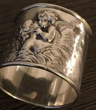 Antique/ Vintage Sterling Silver Napkin Ring Cherub/angel Kissing