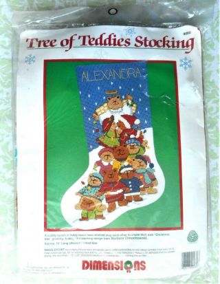 Dimensions Tree Of Teddies Angel Bear Christmas Stocking Vintage Needlepoint Kit