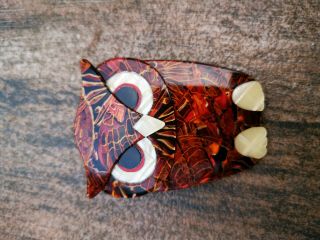 Lea Stein Vintage Bouba Owl Brooch.  Brown Marble Effect With Cream.  Post