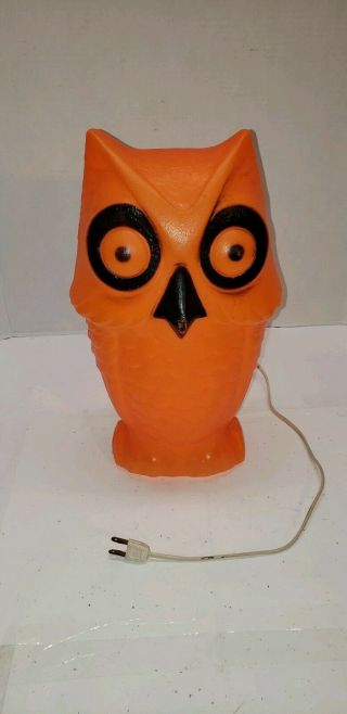 Vintage Owl Light - Up Blow Mold Halloween Tico Toys 1972 Orange 14 " & Orig.  Light