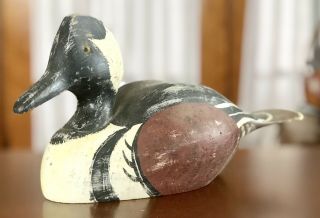 Vtg Carved Wood Duck Decoy Glass Eyes Initialed 