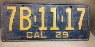 Rare•1929•dmv Clear (california) 7b - 11 - 17 License Plate - Vintage -