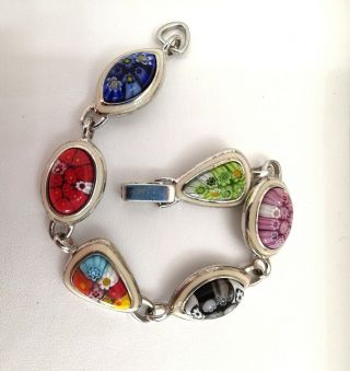 Alan k 925 Sterling Silver murano glass millefiori multi color bracelet. 2