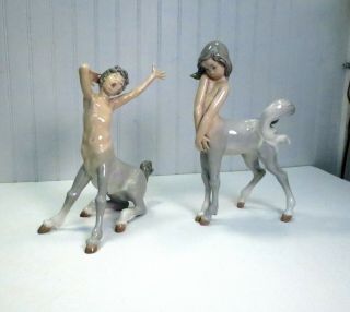 Pair Vintage Retired Lladro Porcelain Daisa Spain Boy & Girl Centaur Figurines