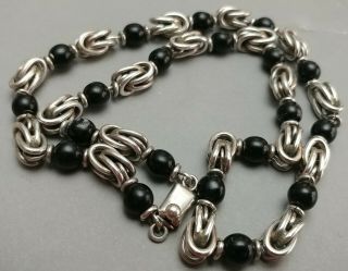 Vintage Mexico Sterling & Black Onyx Necklace 82.  5 Grams