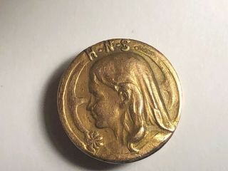 Vintage Holy Name Society Catholic H.  N.  S.  Screw On Lapel Pin 10k Gold Religious
