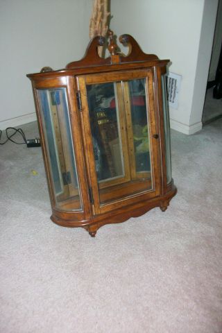 Vintage Wood And Curved Glass Curio Display Case Cabinet.  Wall