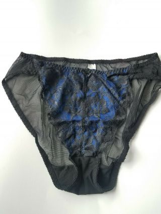 36DD L 90s Vintage Victoria Secret Bra High Waist Panty Set Lace Mesh Black Blue 2