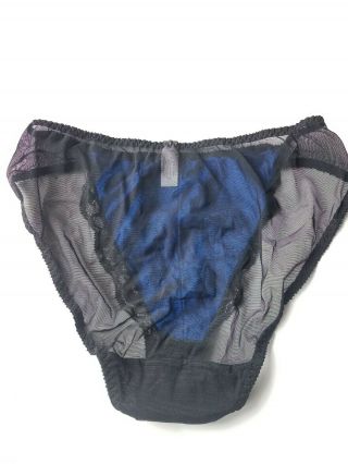 36DD L 90s Vintage Victoria Secret Bra High Waist Panty Set Lace Mesh Black Blue 3