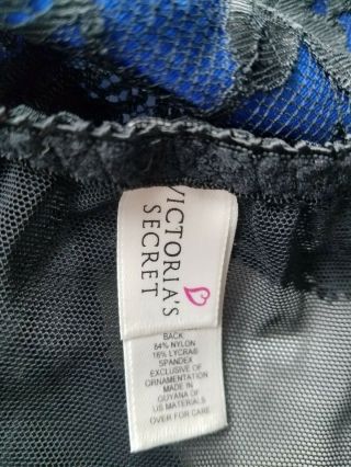 36DD L 90s Vintage Victoria Secret Bra High Waist Panty Set Lace Mesh Black Blue 5
