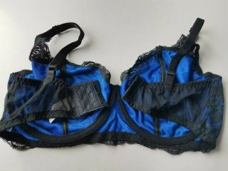 36DD L 90s Vintage Victoria Secret Bra High Waist Panty Set Lace Mesh Black Blue 8