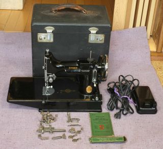 Vintage Singer Featherweight 221 Sewing Machine With Foot Switch,  Accessories