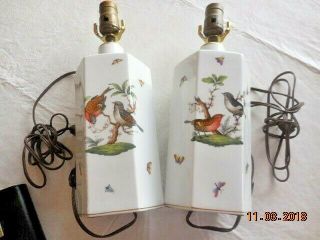 Rare Herend Lamps In The Rothschild Pattern,  11 " High Price Includes Pair