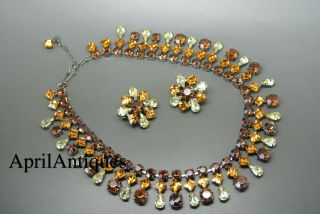 Vintage Cristobal London Topaz Yellow Brown Swarovski Crystal Bib Necklace Only
