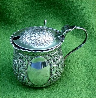 Victorian Art Nouveau Silver Mustard Pot & Liner - Sheffield 1890 - 1.  38 Troy Oz