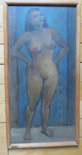 Vintage Female Frontal Nude Painting By Listed Artist Marjorie Bishop Ash Can