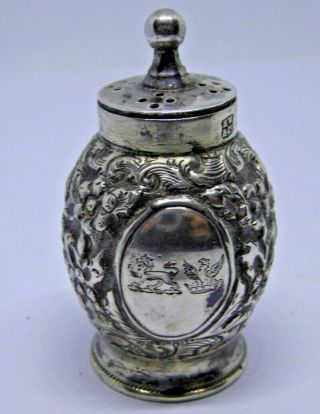 Victorian Henry Wilkinson & Co Small Silver Double Crested Pepperette 1889